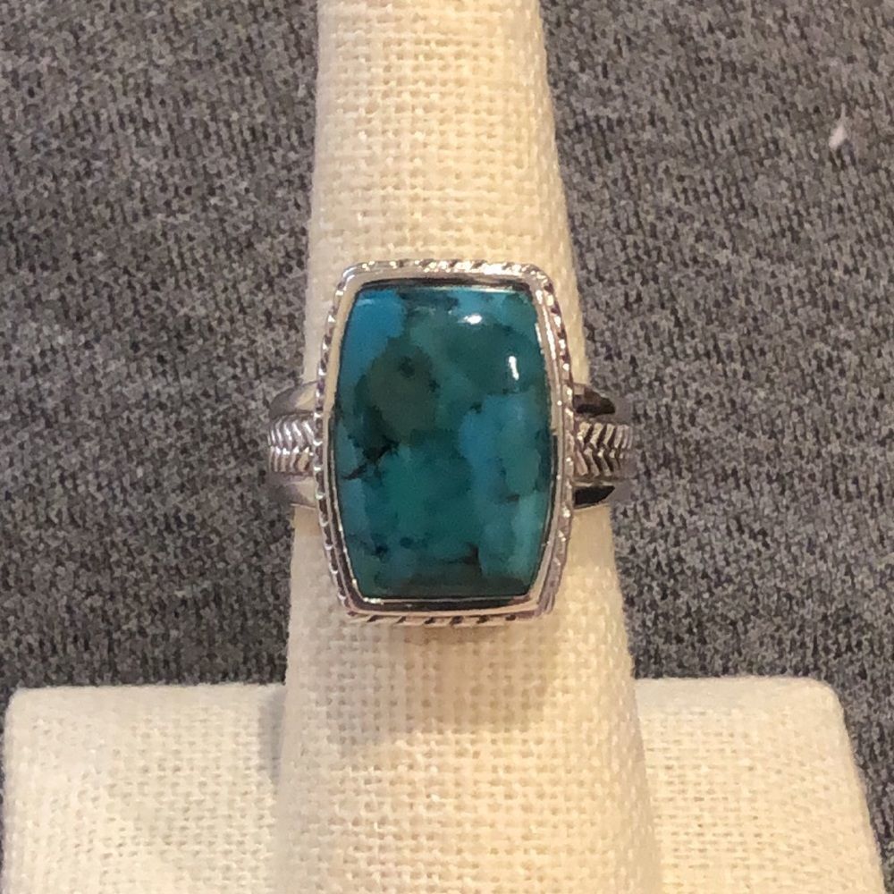 BARSE Turquoise Sterling Silver Braid Rope Detail Ring 7